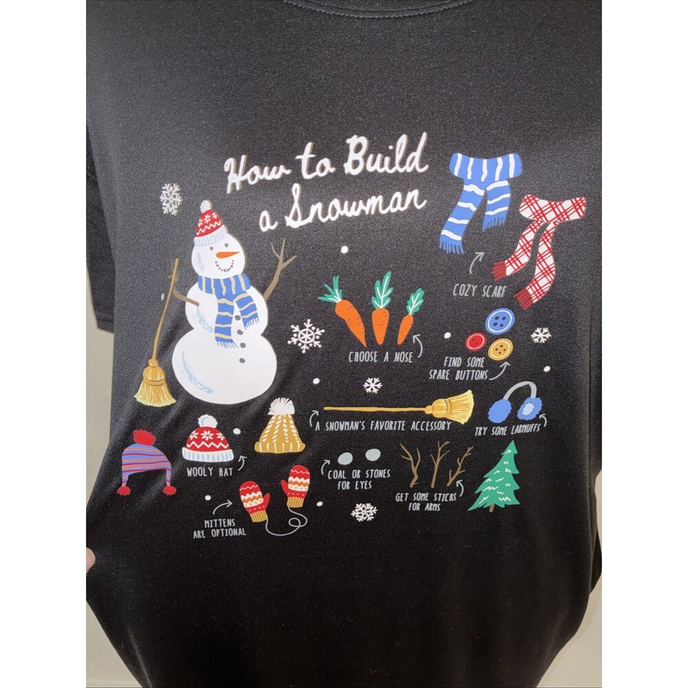 Joyspun Womens Sleepshirt Dress Nightgown Pockets L/XL Black Snowman Christmas